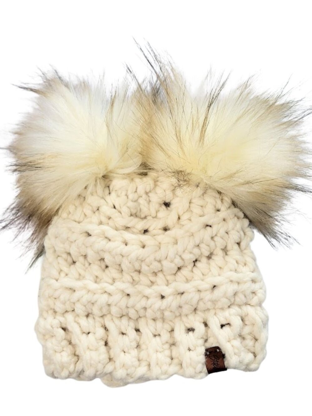 STITCHES & MOOR Chunky Knit Double Pom-Pom Faux Fur Beanie Hat - Infants 0-12 M